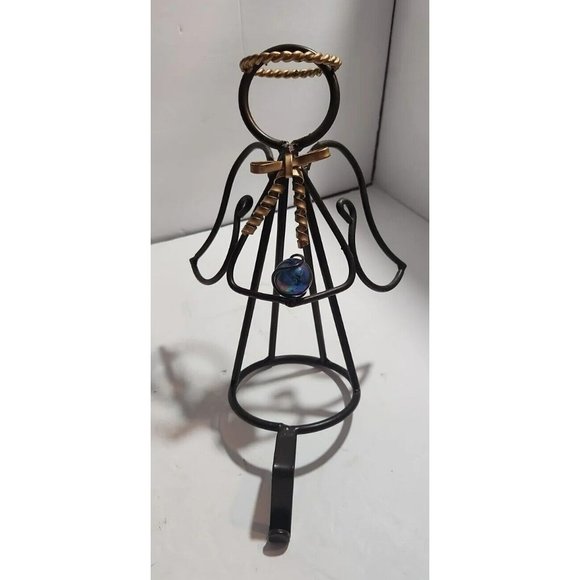 Metal Angel Brown Gold Christmas Stocking Holder Hanger with Glass Marble - Picture 1 of 11